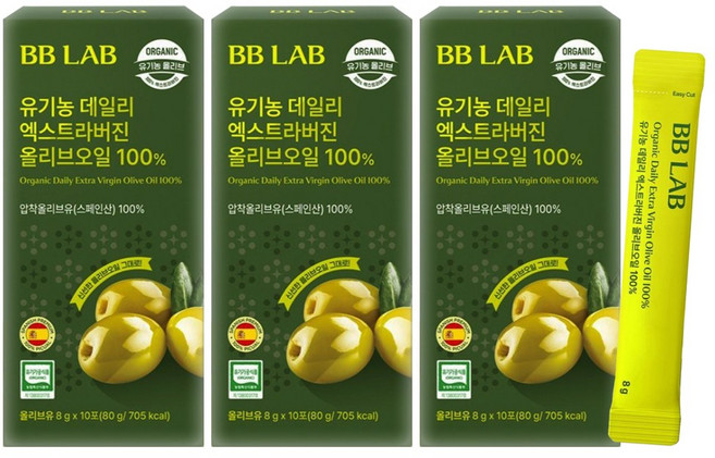 BB LAB 비비랩 유기농 데일리 엑스트라버진 올리브오일 100% ( 8g 이 열 포가 들어있음 ), 80g, 3박스