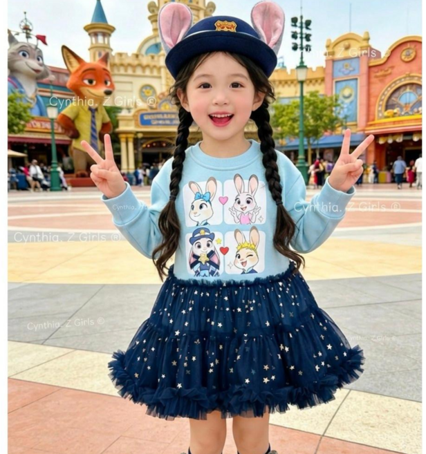 라움리에 여아 주토피아 주디 공주 레이스 치마 드레스 원피스