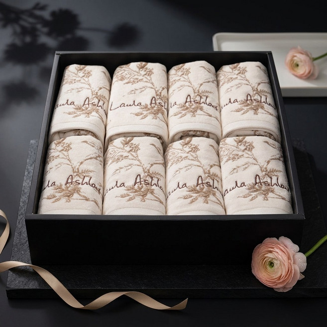 로라애슐리 60수 호텔수건 8장 엘더우드 브라운 타올 세트 폭신한 고급 수건 선물용, 8개