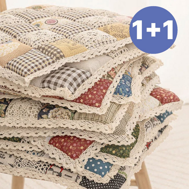 루나뷰링 1+1 끈달린 식탁 의자 면 방석 쿠션 논슬립 프릴 2p