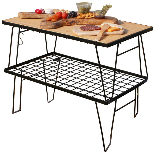 엑스캠퍼스 블랙 쿨러스탠드 2P 쉘프 장작건조 아이스박스 받침 다용도 테이블 수납가방 포함