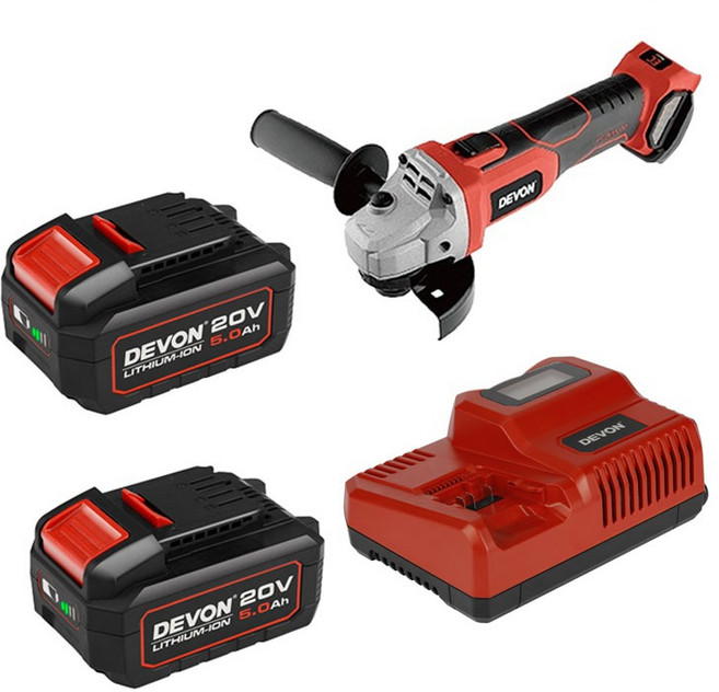 DEVON 大有 鋰電無碳刷砂輪機, 1個, 單機+5.0Ah電池x2+9A快充電器