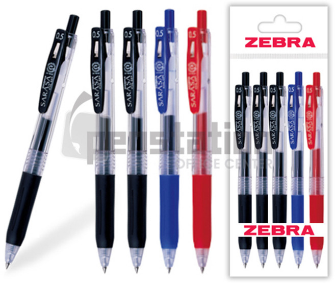 제브라 사라사 클립 중성펜 0.5mm 5개 세트, 사라사클립 0.5mm 블랙3개+블루1개+레드1개 세트