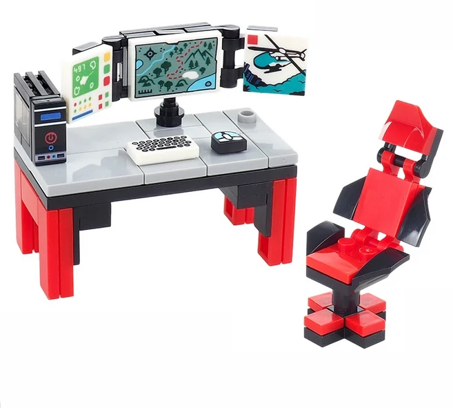 MOC 시티 스트리트 뷰 빌딩 블록 컴퓨터 스크린 데스크 레트로 미니 아케이드 게임 콘솔 체스보드 모델 브, 07 D1-13-3