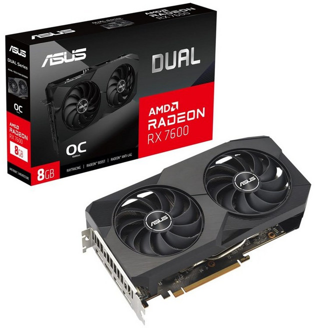 ASUS AMD Radeon RX7600 탑재 비디오 카드 DUAL-RX7600-O8G, Dual Fans, RX7600|8GB|Black