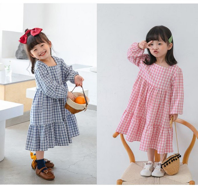 슈가푸딩 키즈 쁘앙체크롱원피스 아동원피스 체크원피스 여아롱원피스