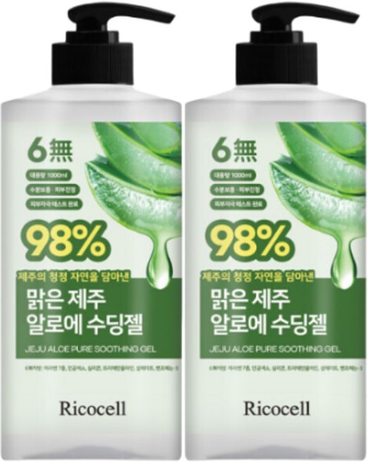리코셀 대용량 저자극 맑은 제주 알로에 98% 수딩젤, 2개, 1L