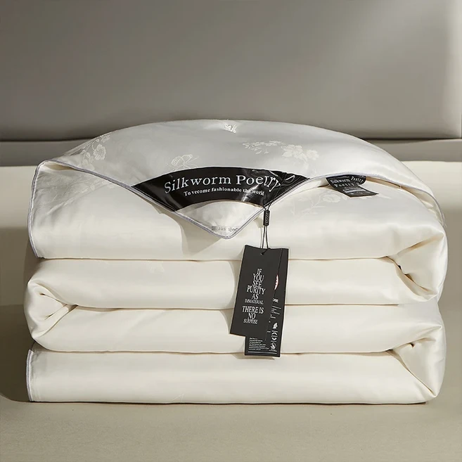 천연 100% 뽕나무 실크 이불 수제 진짜 실크 이불 봄 가을 이불 두꺼운 겨울 따뜻한 이불 가정 호텔 담요, 150x200cm 2.0kg, 02 White