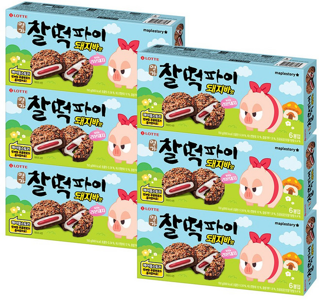 롯데웰푸드 찰떡파이 명가 메이플스토리 돼지바맛, 6개, 150g