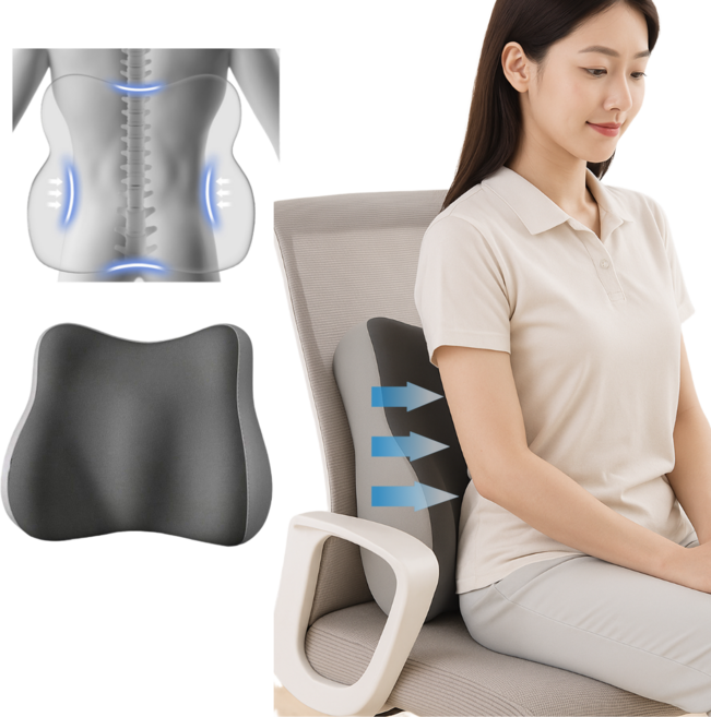 리엔솜드 하루종일 편안 사무실 필수템 허리 쿠션, 그레이