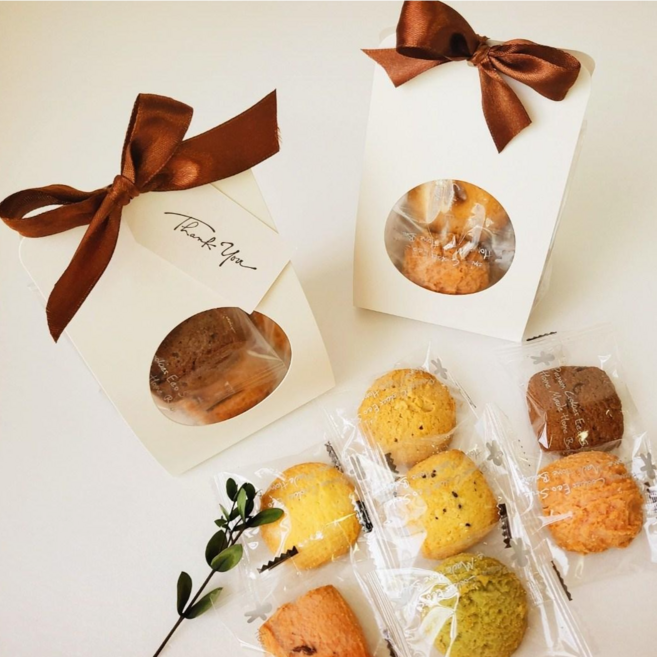 투명창쿠키답례품 결혼식답례품 연말선물 퇴사선물 당일발송가능 리본브라운, 청보라, 15개