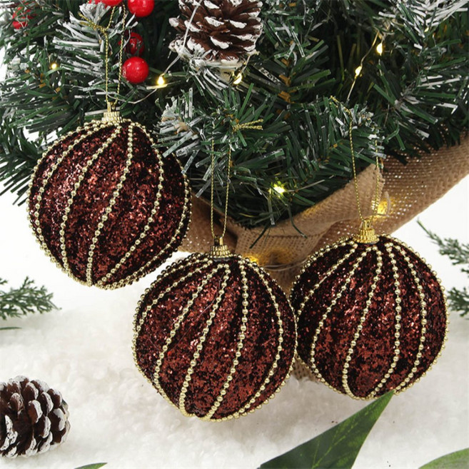 [하루셀렉] 크리스마스 트리 글리터 장식볼 구슬회오리 8cm 브라운 트리 오너먼트