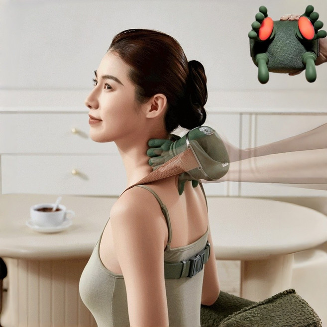숄더 마사지기 목 마사지기 무선 마사지기 허리 승모근 찜질 마사지기 마사지사 선물세트, 검은 녹색, AM-06