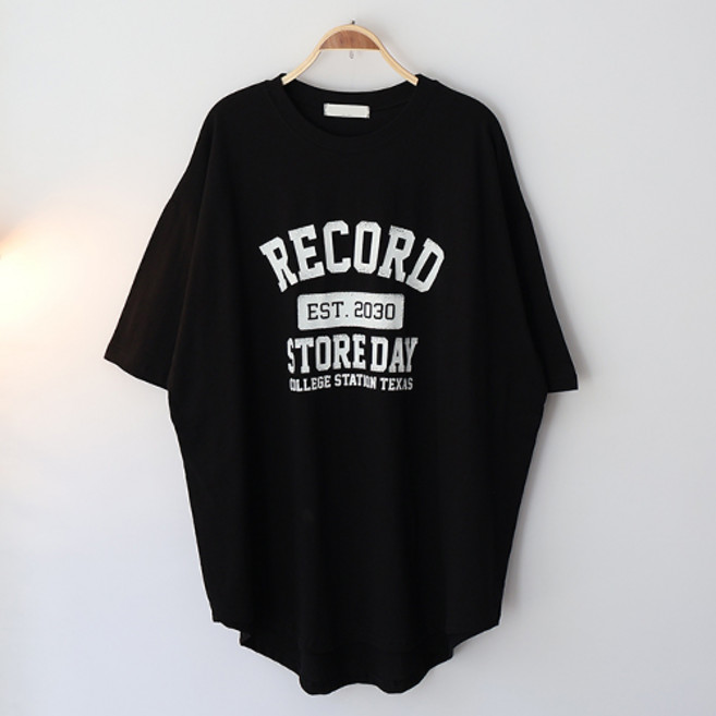 여성 반팔 티셔츠 레코 언발 롱 박스티