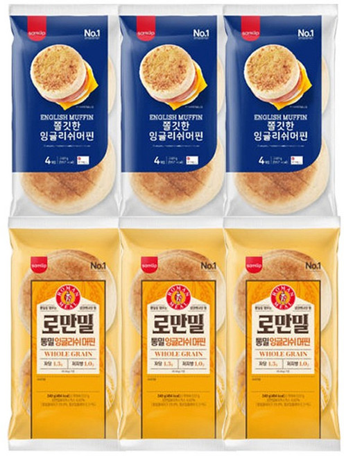 삼립 잉글리쉬머핀 240g 6개 ( 로만밀 통밀 3 + 쫄깃한 3 ) / 냉동빵 브런치 모닝빵 맥머핀 아침대용 간편식