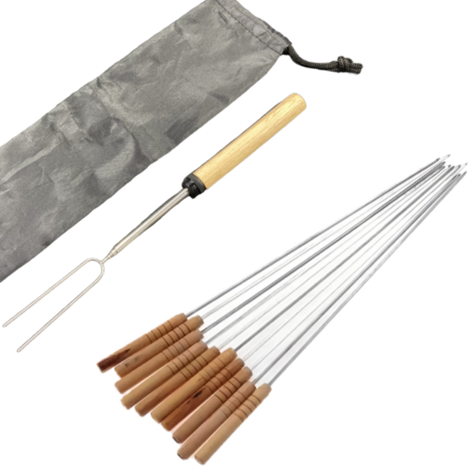 09FARM 우드 스테인리스 캠핑 BBQ 바베큐 꼬치 41cm 12개입, 1세트, 12PCS +꼬치포크 1PCS