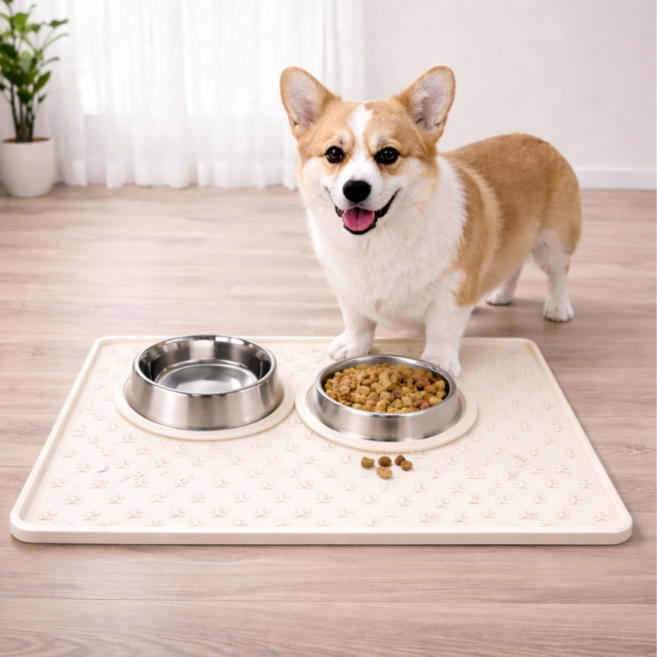 마이홈픽 세척이 쉬운 논슬립 반려동물 실리콘 매트, 1개, 아이보리