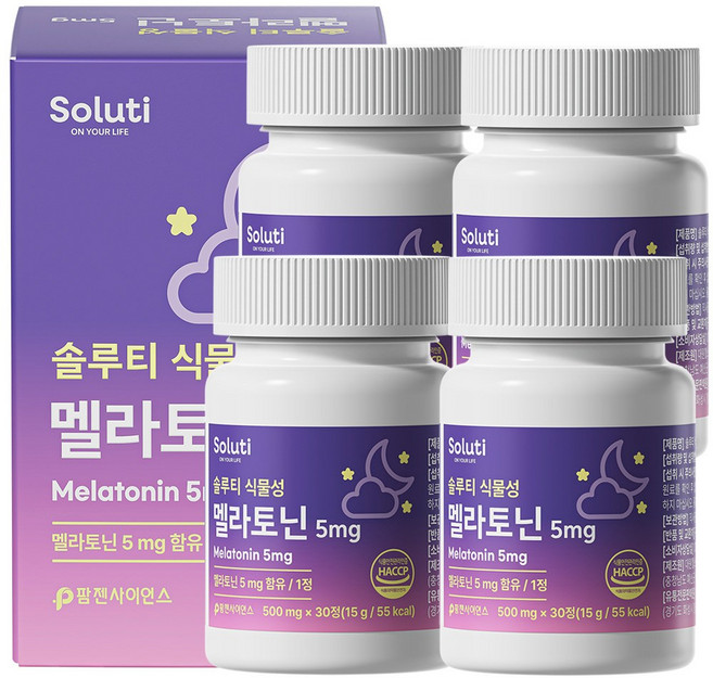 솔루티 식물성 멜라토닌 5mg, 4개, 30정