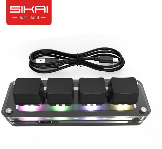 SIKAI케이스 기계식 단축기 커스템메이드 프로그래밍 한손 키보드 미니 유선 블루투스 3키+1노브 4키 4키+1노브 6키+1노브 9키+3노브 12키+2노브, 4키(RGB), 블랙