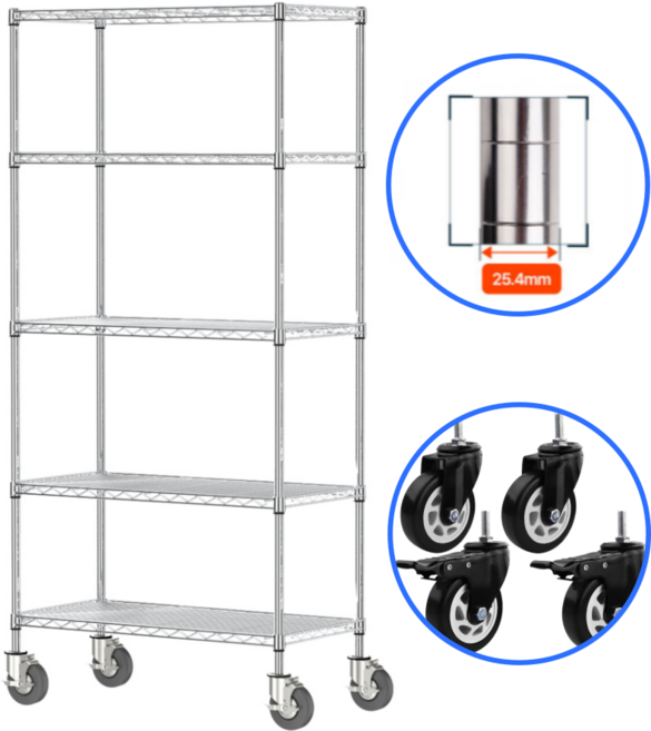 유니랙 철제 수납 메탈랙 베란다 다용도 선반 바퀴선택, 5단, 스틸화이트