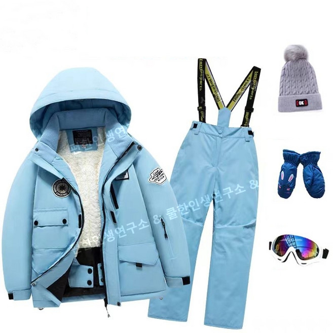 남녀공용 스키복 세트 스노우보드 기모 자켓 방수 멜빵 바지 방한복