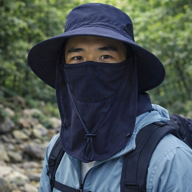 바이샌드 남성 햇빛가리개 모자 등산 낚시 운동 산책, 1개, 블루