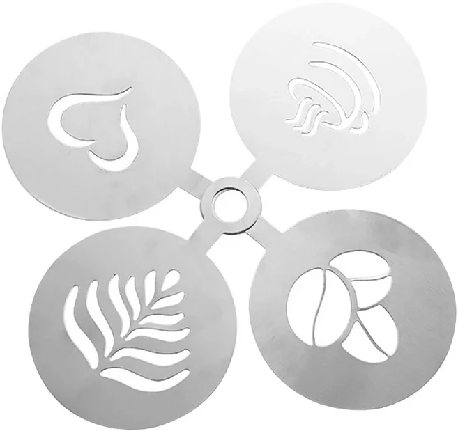 커피 스텐실 바리스타 템플릿용 스테인레스 스틸 라떼 카푸치노 장식 케이크 쿠키 스프레이 페인트 아트 베이킹 몰드, 1개