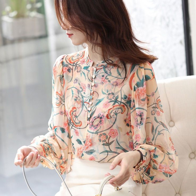 라오농 예쁜 셔츠여성 미시 실크 고급 컬러 40대 50대 긴팔 블라우스 +2b5d07LL