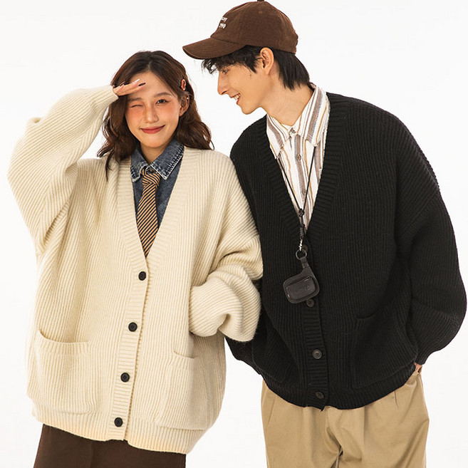남성 카디건 커플 스웨터 겨울 루즈핏 상의