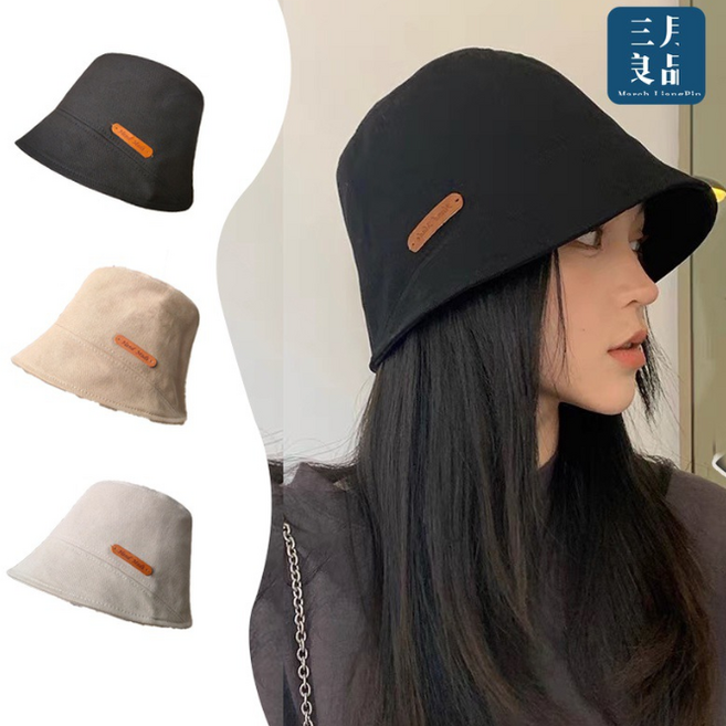 라벨 면 코튼 버킷햇 데일리 벙거지 모자