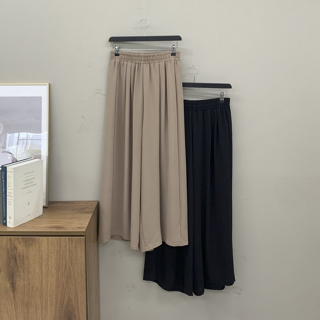 [행복여] 1+1 포트 핀턱 밴딩 스판 와이드 치마 바지