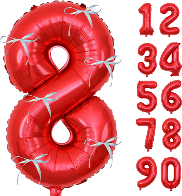 파티에진심인사람들 초대형 숫자풍선+발레코어 리본 6p 세트 40인치 100cm 셀프 백일 돌 환갑 촬영 포토존, 1개, 레드8