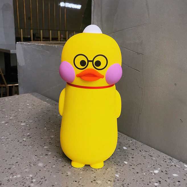 수줍은 오리 캐릭터 스테인리스 텀블러 큐티 크리에이티브 물병 여자 스트링 텀블러 선물, B타입 안경학패, 248ML, 1개