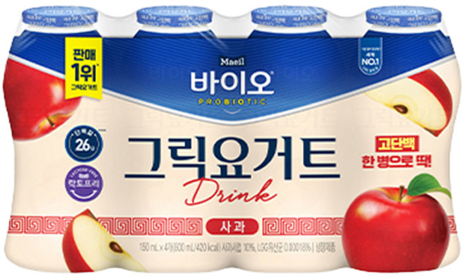 매일바이오 그릭요거트 드링크(150mlX4입) 사과X2개 냉장무료배송