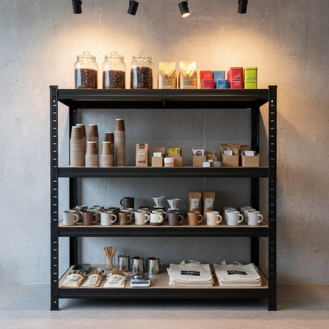 무볼트 앵글선반 4단 화이트 블랙 랙 조립식 경량랙 펜트리 베란다 철제 진열 창고 건조기 페리코