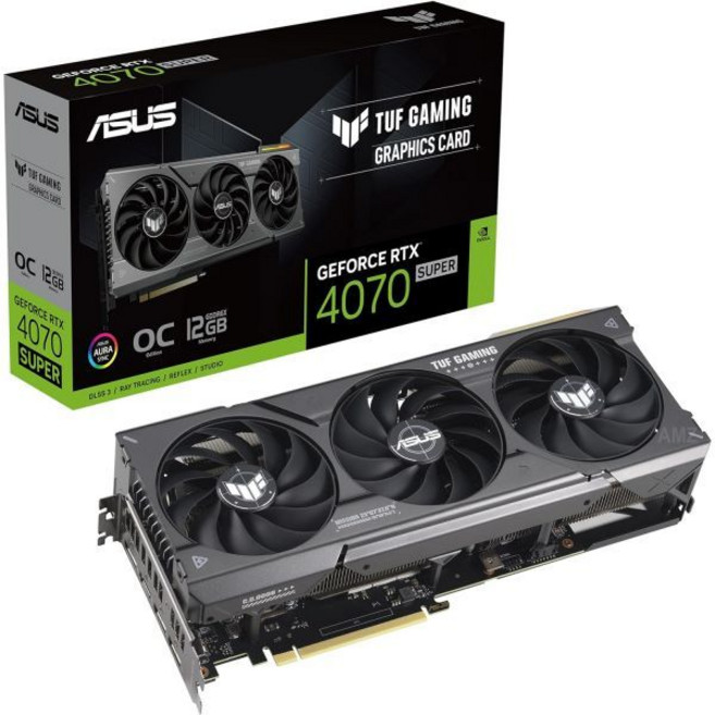 ASUS TUF 게이밍 지포스 RTX 4070 슈퍼 OC 에디션 그래픽 카드 PCIe 4.0 12GB GDDR6X DLSS 3 HDMI 2.1a DisplayPort 1.4a, TUF Gaming_RTX4070 Super|OC