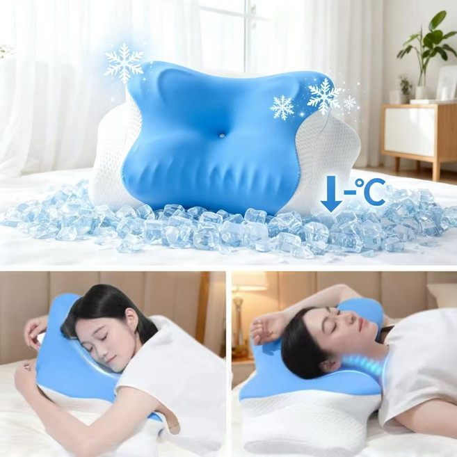 [Roomfittie 루미피티] 냉감 경추베개 옆으로 자는 나비잠 고밀도 메모리폼 기능성 숙면베개, 1개, 프러시안 블루