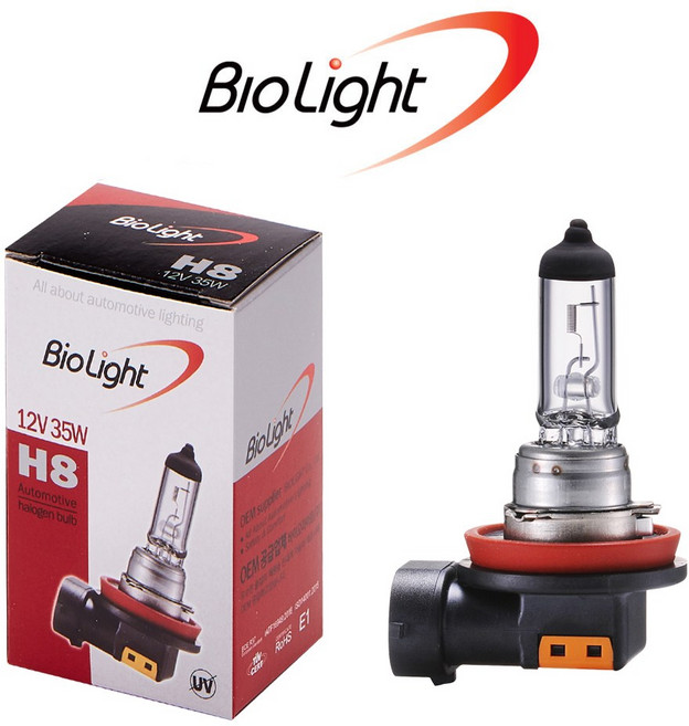 바이오라이트 자동차 전구. 12V.24V.전조등.안개등.H7.H4.H8.881.헤드램프.포그램프.헤드라이트.할로겐전구, 1개, H8 12V35W