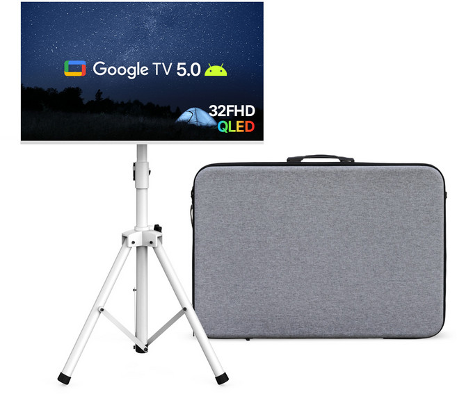 캠핑큐빅스 무선 FHD QLED 81cm(32인치) 캠핑 스탠드 스마트 TV 화이트에디션 티비가방 배터리 셋트, 고객직접설치, 스탠드형, 무선 TV+캠핑 스탠드+가방 배터리 셋트