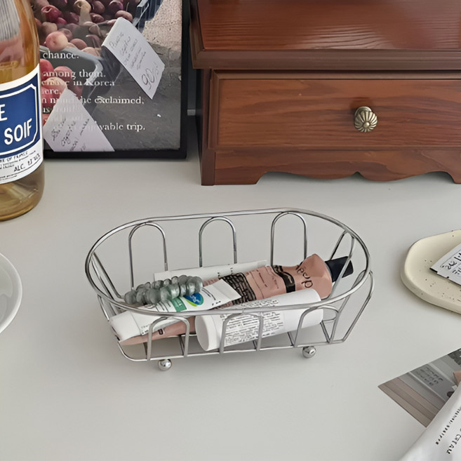 몽벨르 감성 와이어 철제 바스켓 정리함 2p, 1세트, 실버