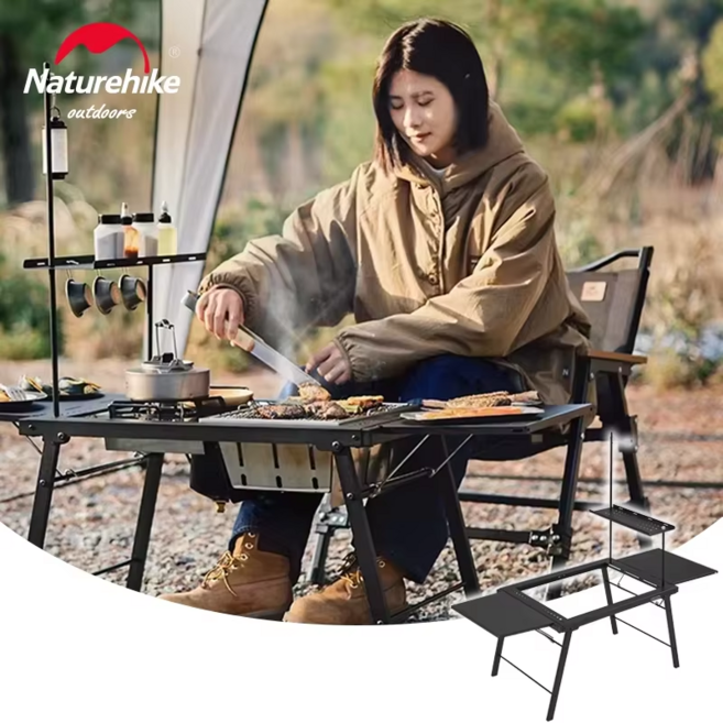 Naturehike IGT 접이식 테이블 야외 바베큐 캠핑용품 피크닉 라이트 스토브 낚시 바베큐 맞춤형 가족 휴가용, 블랙
