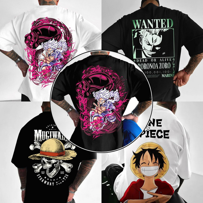 빅보스 원피스 니카루피 조로 반팔티 100-105 무기와라 해적단 옷 애니 캐릭터 티셔츠