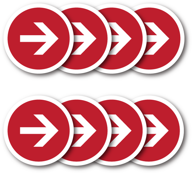 논슬립 바닥 화살표 스티커 줄서기 대기선 방향 방향표시 화살표모양 공공기관 학교 어린이집 원형스티커 4개 x 2세트 (총 화살표 8개), 30cm (대형 원형 레드)