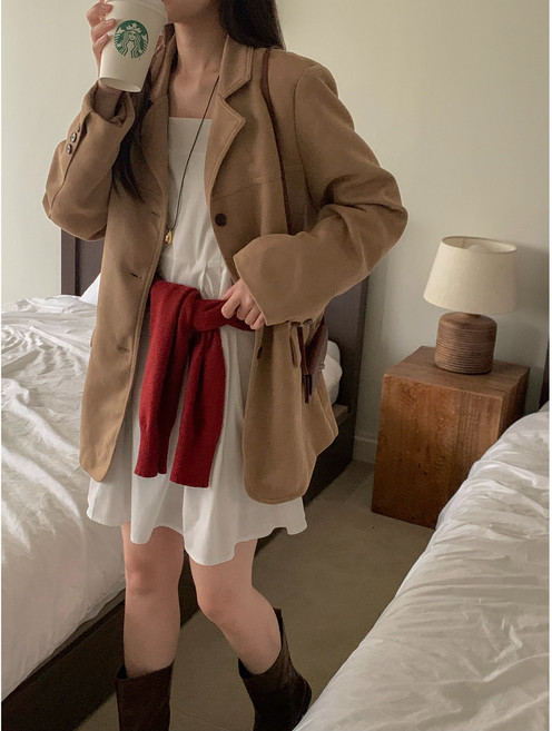 여성 트렌디 스웨이드 오버핏자켓 박시핏 하객룩 출근룩 데이트룩 오피스룩 스웨이드자켓 빅사이즈