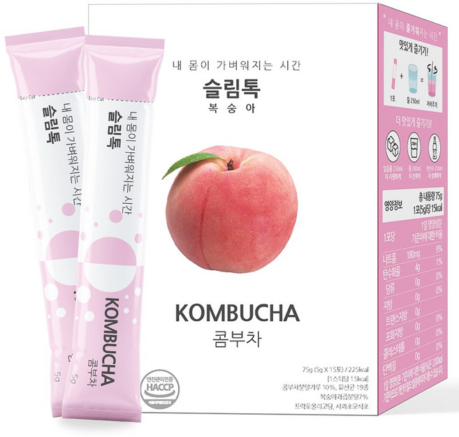 퓨어리턴 슬림톡 콤부차 복숭아 5g 유산균 사과초모식초 애플사이다비니거 효능, 15개입, 1개