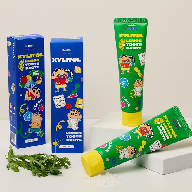 [닥터메디오] 짱구는못말려 자일리톨 레몬향 무불소 치약 / 8가지 효능효과 시린이 잇몸전용 임산부 어린이 안심, 3개, 120g