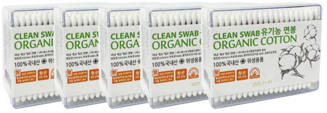 풍성 사각 순면 유아면봉, 200개입, 5개