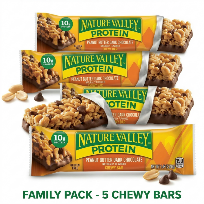 네이쳐밸리 프로틴 츄이 바 피넛버터 다크 초콜릿 40g, 5개