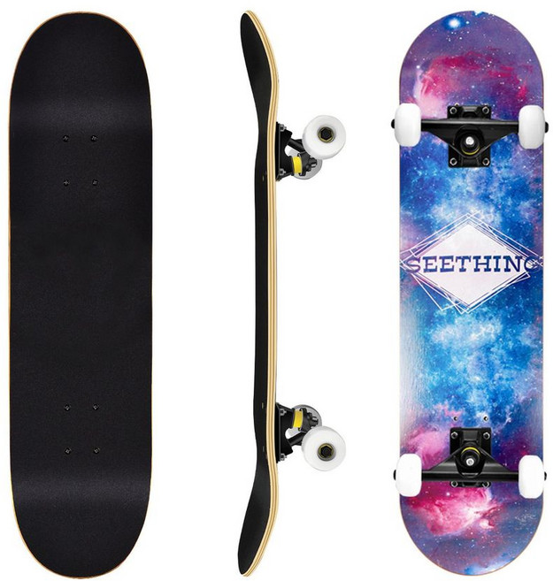 專業成人兒童滑板 四輪楓木板 初學者滑板 雙翹板 造型滑板, 專業車線輪-字母星空, 1個