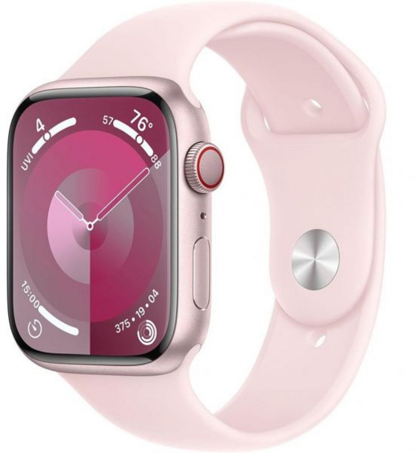 애플 워치 시리즈 9 GPS 셀룰러 45mm - 핑크 알루미늄 케이스와 스포츠 밴드 ML 리뉴얼